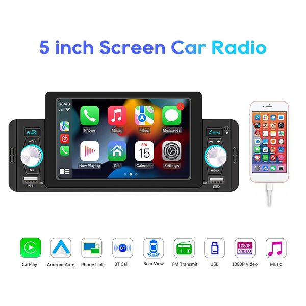 1 din 5 inç araba mp5 video Carplay Android Otomatik Radyo Multimedya Oyuncu Bluetooth Mirrorlink cep telefonu İnternet FM Alıcı