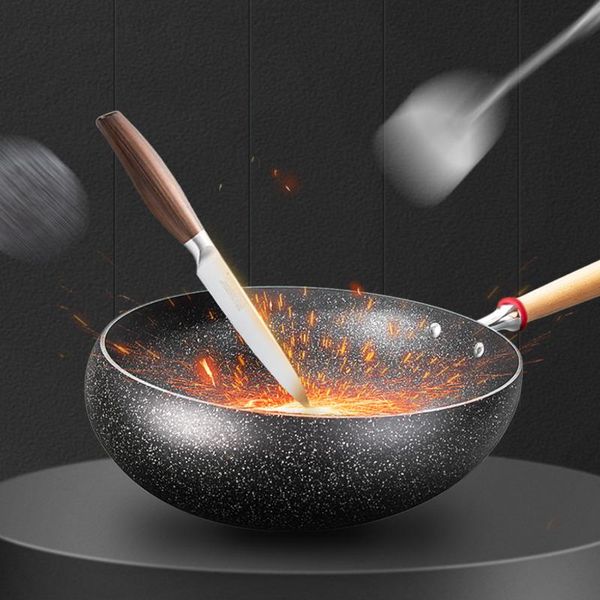 Pfannen Verdickte Aluminiumlegierung Antihaft-Bratpfanne Haushalt Induktionsherd Gasherd Spezielle Wok Mode Reine Farbe Topf mit Deckel