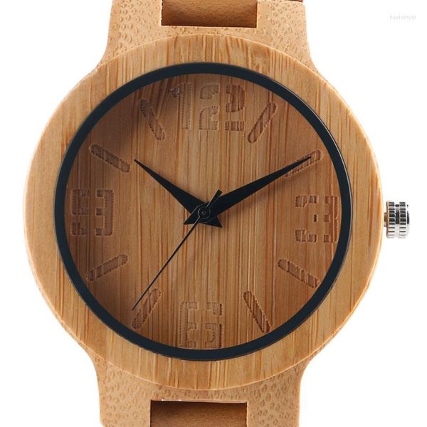 Armbanduhren Damen-Armbanduhr, handgefertigt, Bambus, Naturholz, Damen-Kleid, analoge Uhren, echtes Leder, Band-Bügel, Herren, Relogio Masculino