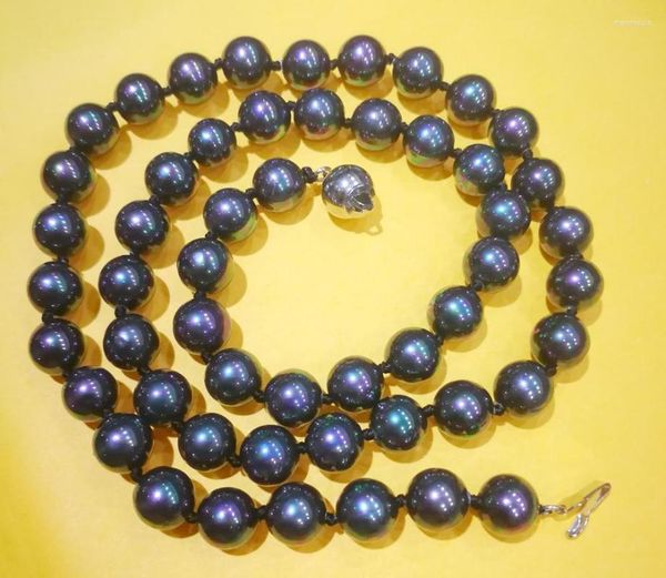Catene 8mm Colori nero brillante Collana di perle conchiglia tonda Naturale MARE DEL SUD Gioielli donna 35cm 14 '' 45cm 18 ''