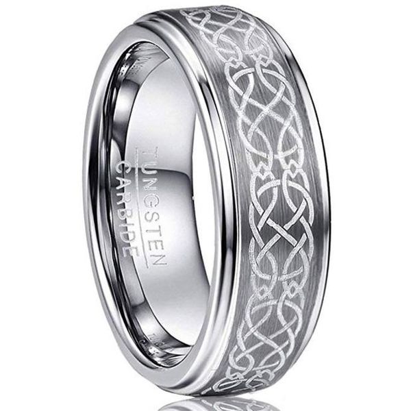 Men039s 8mm laser celta nó escovado carboneto de tungstênio aliança de casamento polido tamanho da borda passo 6133038671