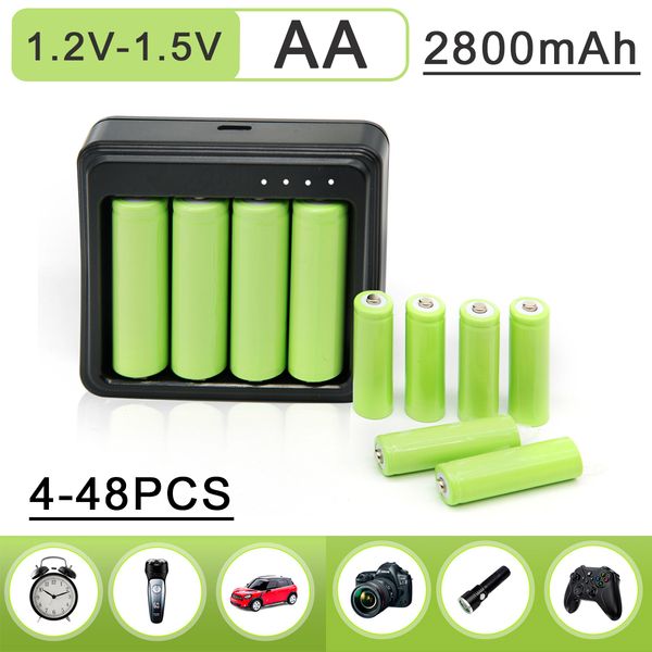 AA Ni-MH-Akku 1,2 V, 1,5 V, wiederaufladbarer Akku, 2 A, vorgeladene Bateria, geringe Selbstentladung, AA-Batterien 2,8 Ah, für Kamera-Fernbedienung