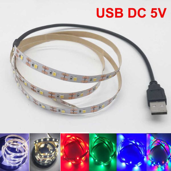 Tiras de LED 5m Luz de tira LED USB 5V 3528 1 metro de 5 metros de metro quente fria fria rosa verde azul vermelho smd gabinete de teto leve à prova d'água P230315