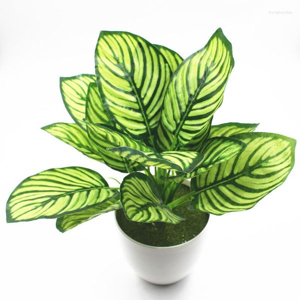 Fiori decorativi Calathea artificiale Piante verdi Foglia di plastica Foglie di pavone bianco Erba Bouquet Home Wedding Shop Decorazione da parete