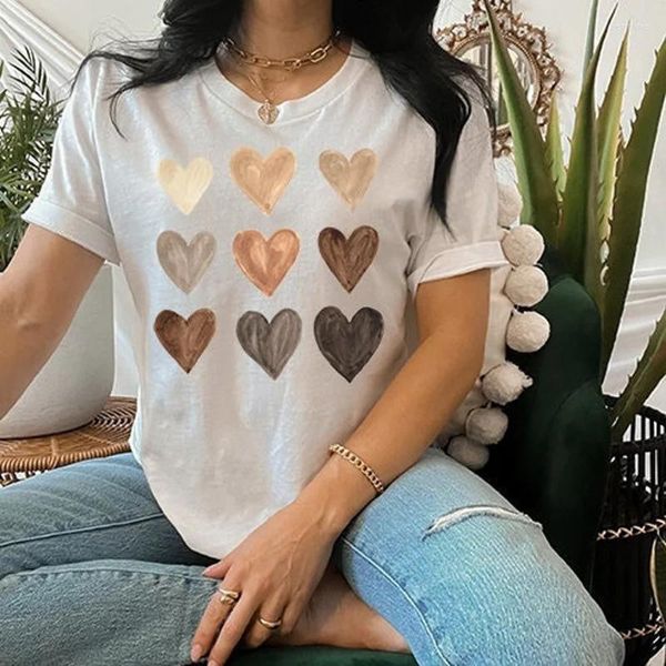 Damen T-Shirts Melanin Hearts Print T-Shirt Sommer Frauen Kurzarm Niedliche Mode Tops Black Pride Graphic Tee BLM Equality Vintage Shirt