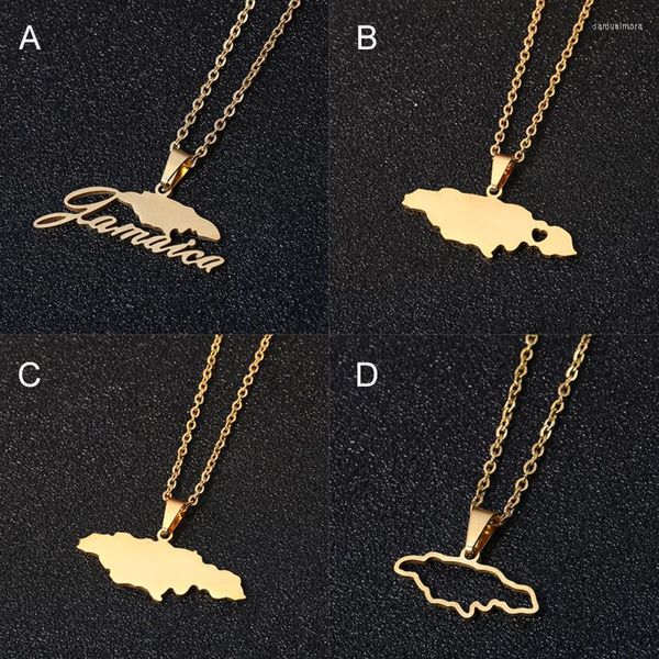 Anhänger Halsketten Edelstahl Jamaika Karte 6 Stil Goldfarbe Jamaikanische Frauen Land Schmuck Geschenk Brief Halskette