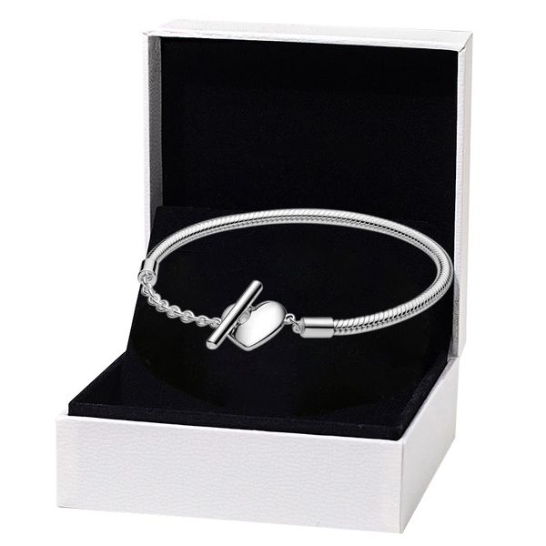 Bracciale con catena a forma di serpente a forma di cuore per Pandora, vero argento sterling, gioielli di design per matrimoni, per le donne, regalo per fidanzata, catena a mano, bracciali con scatola originale