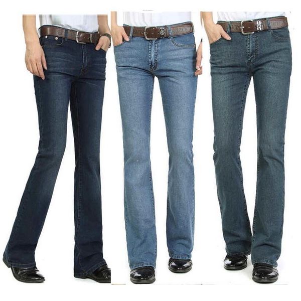 Jeans masculinos Jeans para homens Jeans de cintura alta jeans machos jeans vintage slim bota corte semi-amplo Four Seasons Bell Bottom Jeans 26-40 230316