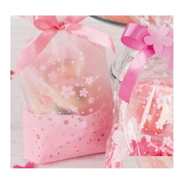 Подарочная упаковка 100 шт./Лот DIY Candy Cookie Speic Bag Beck Clear Pink Cherry Blossoms Печатные маленькие пластиковые упаковочные сумки для свадебной вечеринки Dr Dh8xk