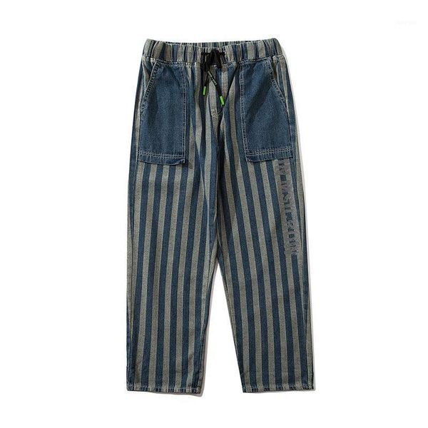 Jeans da uomo Taglie forti 4XL 5XL Salopette di jeans a righe Uomo Pantaloni punk dritti Elasticità Abbigliamento Hip Hop Streetwear Pantalon Homme Jean