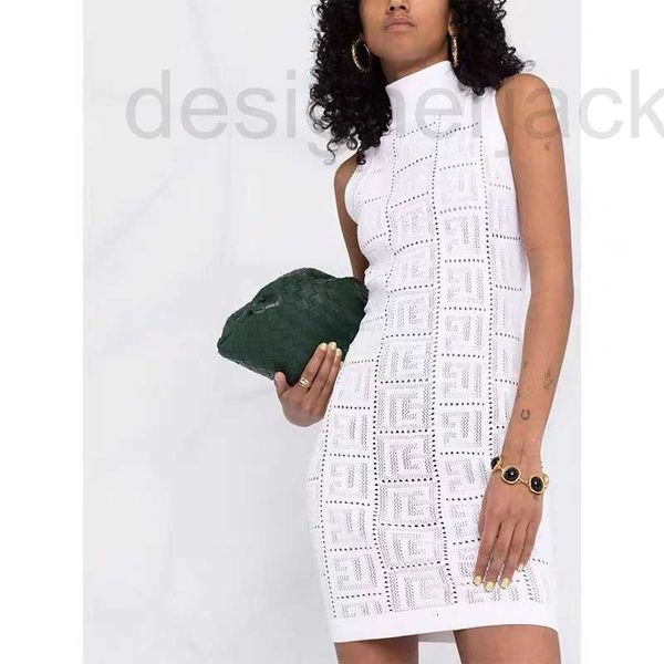 Vestidos casuais designer novo verão letra branca letra esvaziada de crochê vestido de colete sem mangas 730U