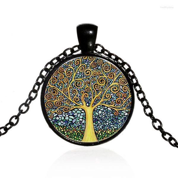 Colares pendentes Boeycjr Pintura a óleo estilo de colar de árvore Jóias de jóias Colar de pedra vintage para mulheres