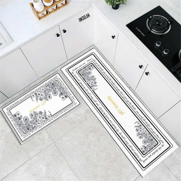 Tapetes modernos pretos brancos de tapete floral de cabeceira de cabeceira de cozinha nórdica Conjunto de banheiro decoração de decoração de capachopecarpets