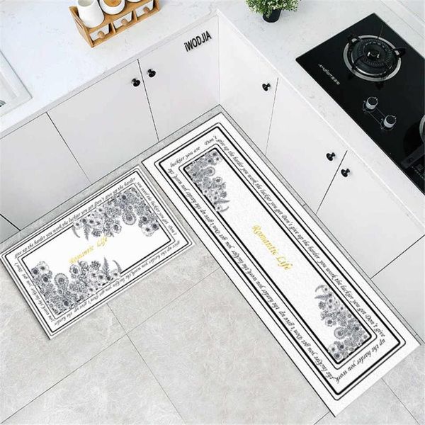 Tappeti Moderni Tappeto floreale bianco nero Runner Tappetino da comodino Set da cucina nordico Bagno Bagno Decorazione Zerbino IngressoTappeti