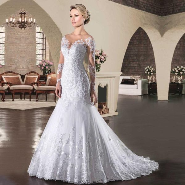 Abito da sposa Altri abiti Stile Temperamento Moda Manica lunga Spalla dritta Schiena scoperta Aderente aderente Coda di pesce Sposa Bianco SexyAltro