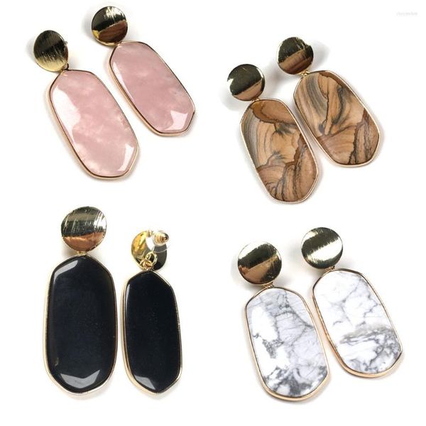 Brincos Dangle 2023 Stone natural rosa Pink Quartz Stud Jóias Handmade Retângulo Longo Turquases Drop Brincha Presente para Mulheres