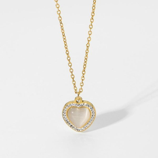 Collane con ciondolo Collana in opale a forma di cuore con strass di cristallo in acciaio inossidabile placcato oro per accessori per gioielli da donna