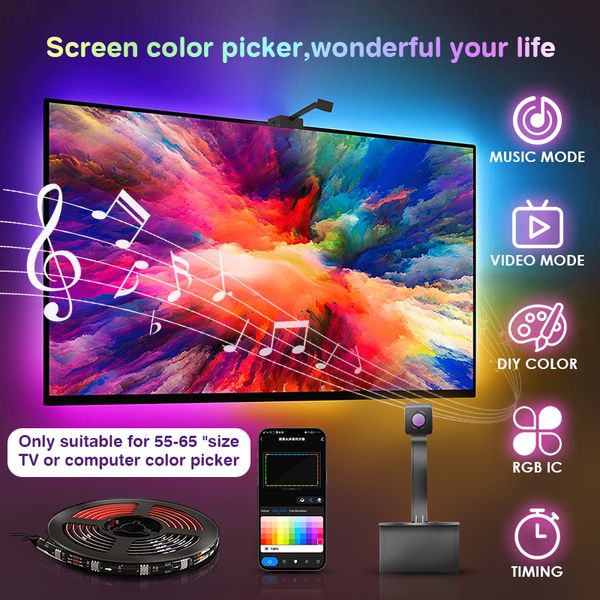 TV Backlight RGB IC LED LED Luz de luz flexível Música Sincronizar Wi -Fi Modo de cena Modo de fita Casolador de cor TV PC Decoração de luz de fundo