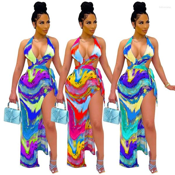 Повседневные платья европейские v Neck Beach Dress Sexy Split Elegant Night Club Bodyconcon