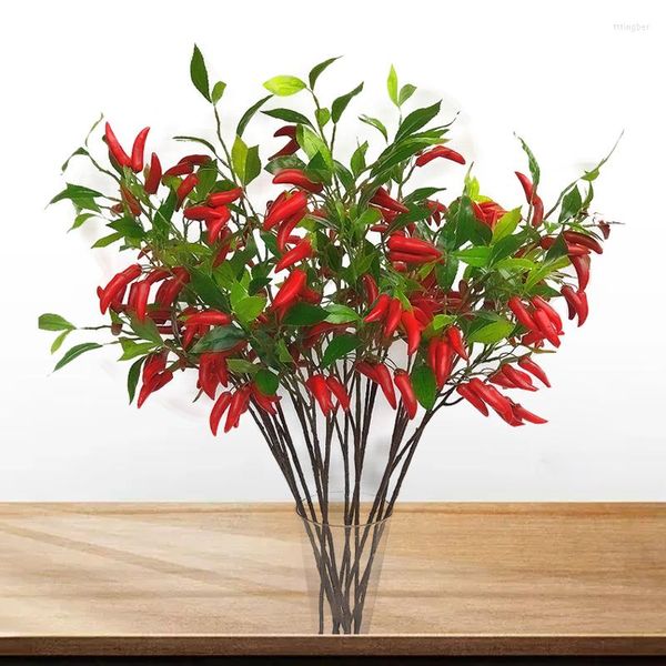 Flores decorativas Plantas artificiais Buquê de pimenta vermelha de pimenta vermelha vegetal falso para o jardim Acessórios para decoração de jardim vegetação