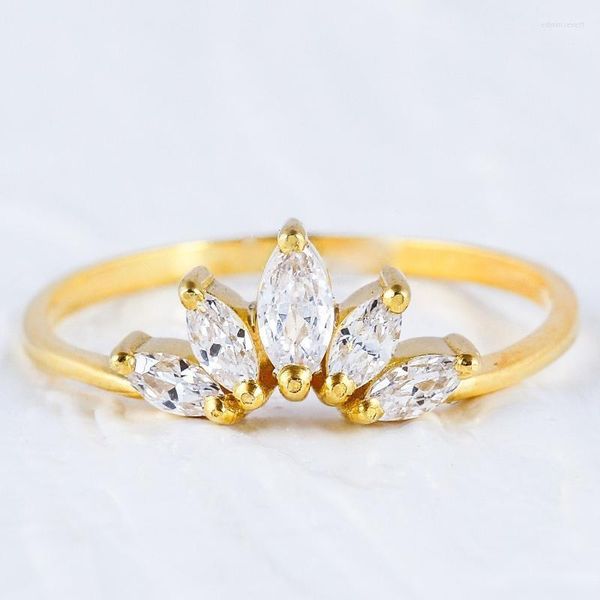 Fedi nuziali Tiara Crown Dainty Gold Filled Band Ring Marquise Cut Zircon Flower Women Fashion Jewelry Gift Edwi22