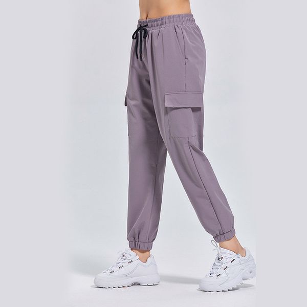 Mulheres lululemenly yoga jogging push fitness sweatpants macio cintura alta com bolsos calças casuais 3 cores lululy alta qualidade atacado