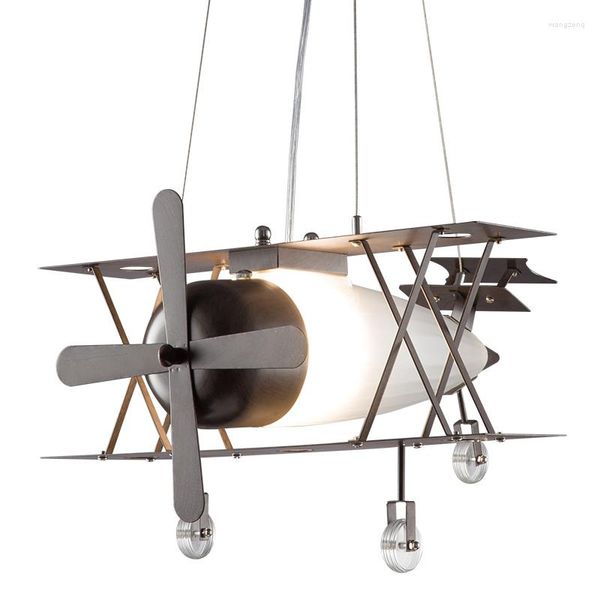 Lampade a sospensione Giocattolo per bambini Modern Retro Aircraft Personalità creativa Ristorante Teste singole Luci Ferro Vetro Abbigliamento ZA ET23