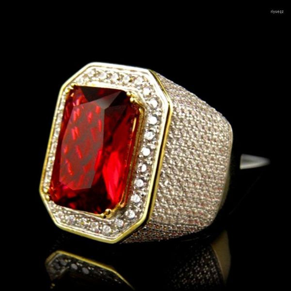 Anéis de casamento jóias vintage vermelhas azuis quadrados de cristal de cristal aniverso para mulheres pavimentos de luxo de zircão de zircão acessórios de anel de noivado