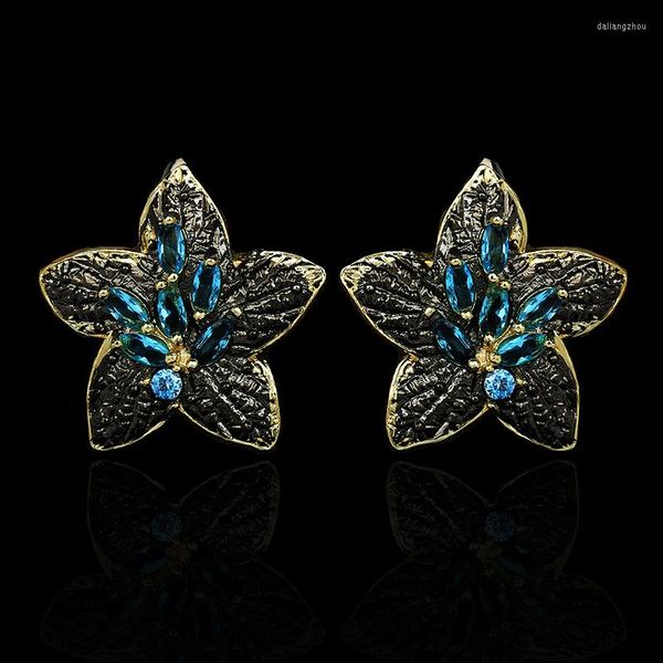 Ohrstecker CIZEVA Design Meerblau Bling Zirkon Stein Schwarz Gold Farbe Blume Für Damen Cocktail-Ohrring