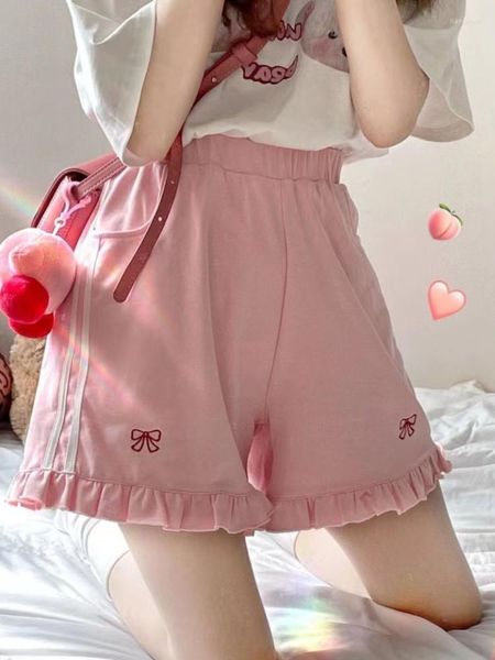 Shorts femminile Donne giapponese sudore rosa Girl soft Girl oversize Ruffles ricami pajamas pantaloni femminile coreana casual casual