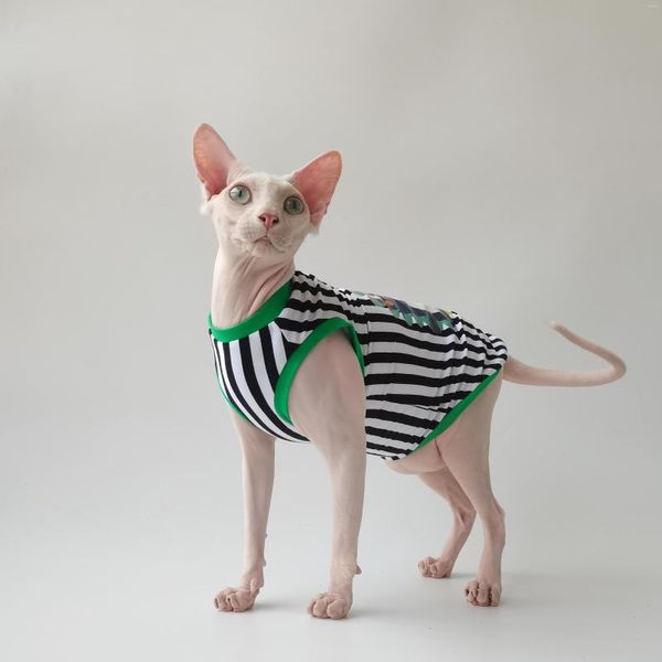Costumi per gatti WMXZ Sfinge senza peli Kitty Dog Tuta Outfit Cappotto Pet Trendy Strip Gilet senza maniche in cotone Primavera Estate Abbigliamento Costume