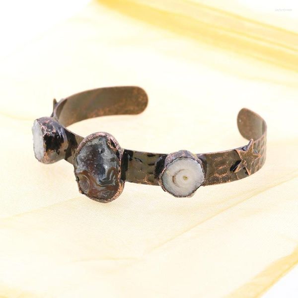 Armreif 5 teile/los Großhandel Böhmen Kupfer Achat Geode Naturstein Vintage Armband Für Frauen Männer Exquisite Geschenke