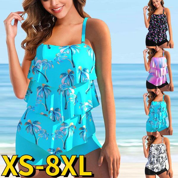 Menas de banho feminina Summer Mulheres tanques sexy monokini praia roupas de praia 3d troncos de natação na cintura alta de duas peças de maiô de moda solta solta