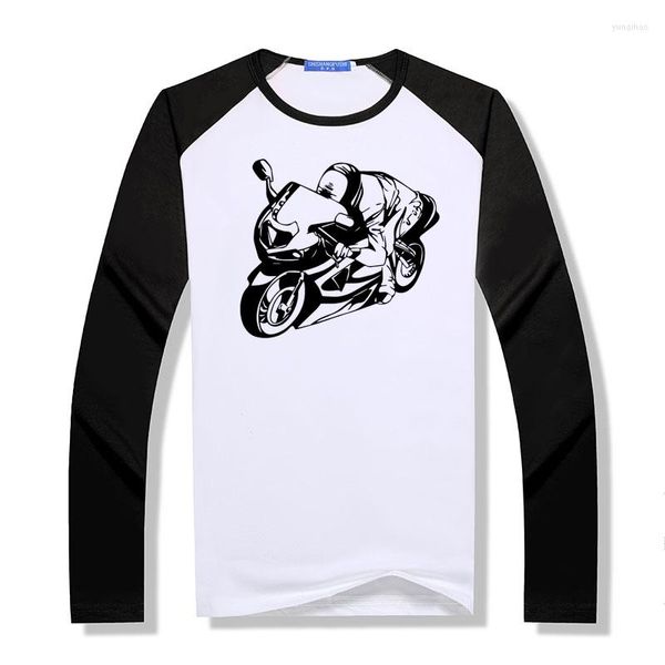 T-shirt da uomo Camicia da moto Casual da uomo Manica lunga Locomotiva da moto Modale Taglie forti Raglan Tops Tees
