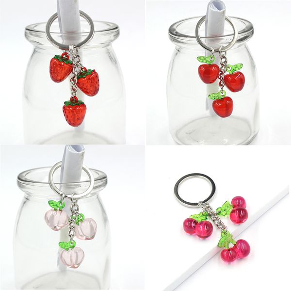 Carino Frutta Portachiavi 3D Acrilico Ciliegia Pesca Mela Fragola Portachiavi Portachiavi Porta Auto Borsa Ciondolo Accessori Gioielli Regalo per Donne Ragazze Bambini