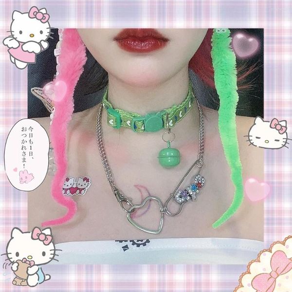 Cheker Harajuku Fashion Niche Design Europeu e American Summer Love Tuku Pin Metal Collar Colar Girl Kocker Gift