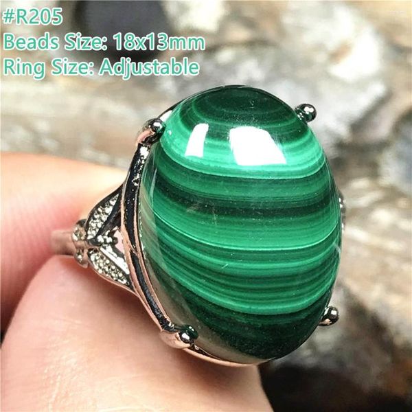 Anel de crisocola de malaquita verde natural do cluster para mulheres, senhora, sorte, sorte de cristal oval de jóias ajustáveis ​​de prata de prata
