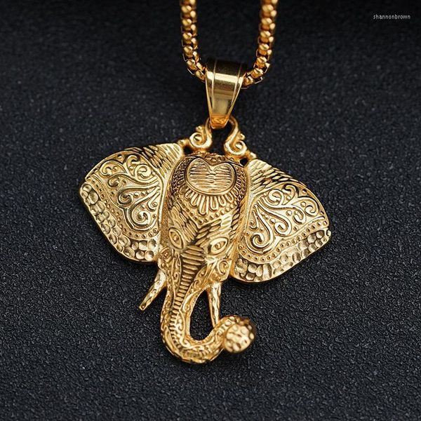 Collane con ciondolo Hip Hop Bling Colore oro Acciaio inossidabile Simbolo della pace Collana con ciondoli elefante per uomo Rapper Jewelry Drop Gift