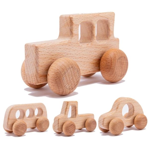 Blocchi 4 pezzi in legno per auto per bambini giocattoli in faggio animali cani cartone animato educativo Montessori per bambini dentizione massaggiagengive 230316