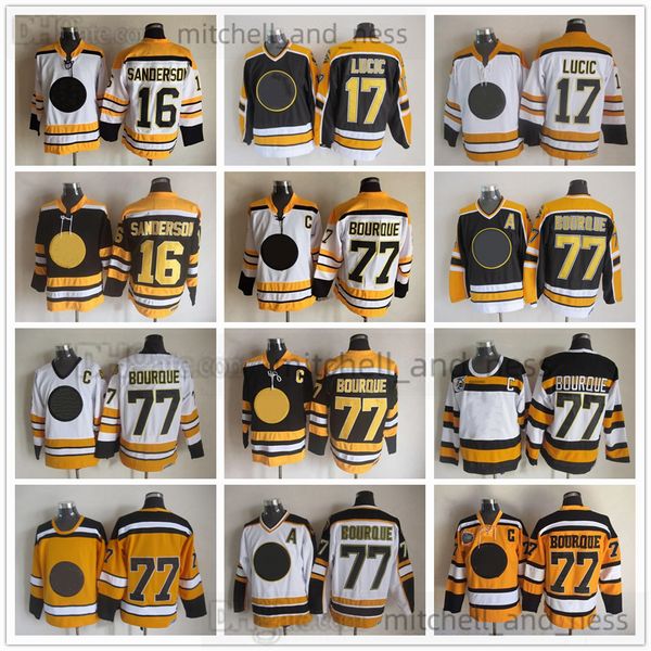 Film Vintage Hockey Jersey Retro CCM Stickerei 77 Ray Bourque Jersey 17 Milan Lucic 16 Derek Sanderson Weiß Schwarz Gelb Trikots