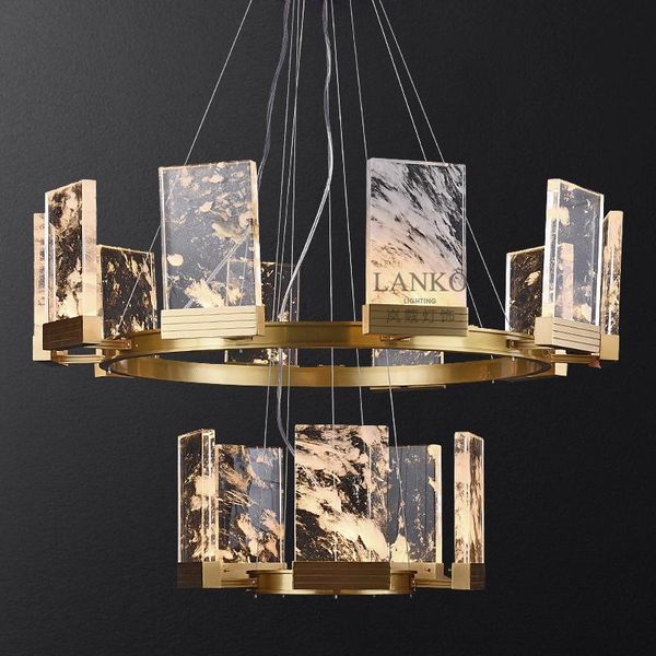 Lâmpadas pendentes Villa duplex lustre de piso simples lâmpada de sala de estar Luz de luxo de luxo personalidade de cobre completa lampe criativo