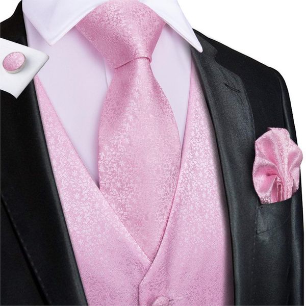 Coletes masculinos traje hi-tie rosa 100% seda para casamento pêssego de alta qualidade cistascoat para homens bolso links links 230317