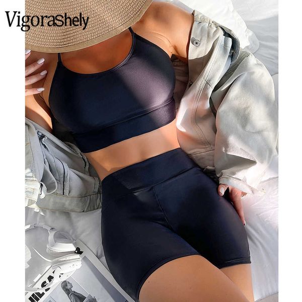 Бикини, установленные Vigorcasey Sexy Black Vest Bikini Set Shoop Up Swimwear Women 2022 High Tast