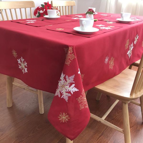 Masa bezi kırmızı yastık kapağı nakış kar tanesi masa örtüsü tatil dekorasyonlar placemats yıl Noel partisi ev el yıkanabilir