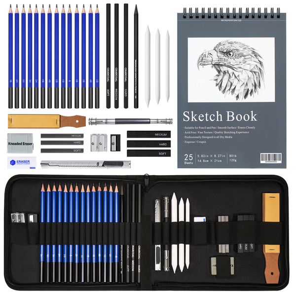 Lápis 36 PCs Sketch Professional Desenho de Ferramenta de Arte Kit com Graphite Charcoal Paper Apagle Pen Sketchbook 230317