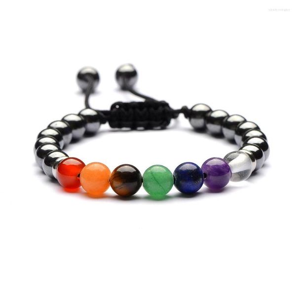 Braccialetti con ciondoli Amante Amicizia Tessuto 8mm Ematite 7 Chakra Turchesi Bracciale in pietra Reiki Healing Beads Strand Energy Jewelry