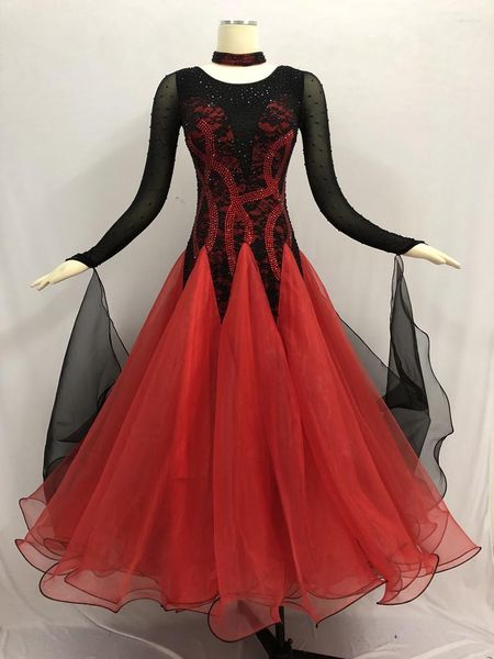 Vestido de dança de baile de baile de alta qualidade para uso de palco adulto de alta qualidade da dança de válvula vermelha vestidos de competição elegantes