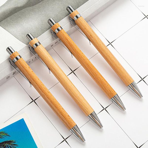 1pc Bamboo Wood Ballpoint Pen 1,0 мм Стоин Blue Black Ink Business Signature Ball Office School Wrting Stationery