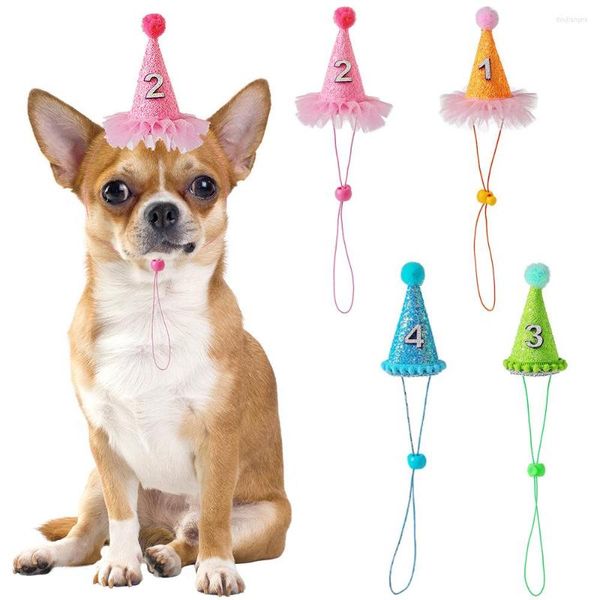 Abbigliamento per cani Buon compleanno Cappellini per cani con pizzo Costume da gatto Design con paillettes Copricapo Cappello Cappello per feste di Natale Accessori per animali domestici