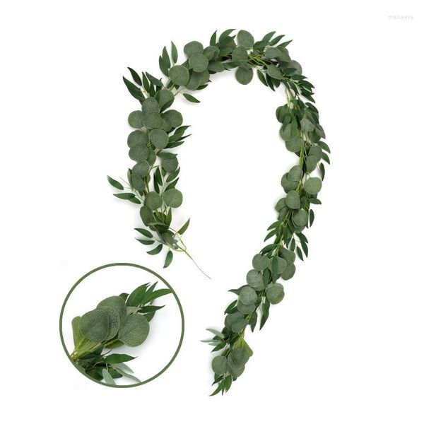 Flores decorativas Eucalipto artificial e salgueiro Garland Garland Vines 6,5 pés folhas verdes penduradas para parede de casamento